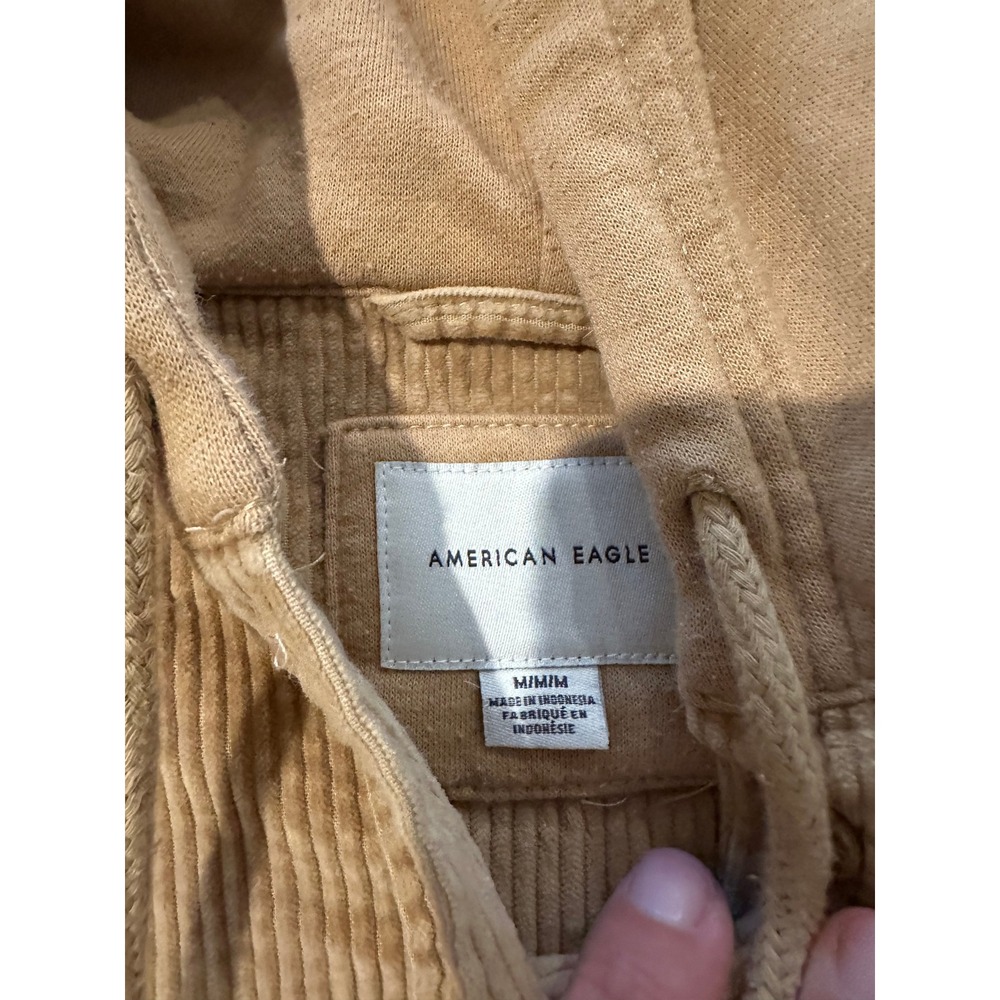American Eagle Women Tan Corduroy Hooded Shirt Jacket Cropped Shacket Medium - Picture 2 of 3